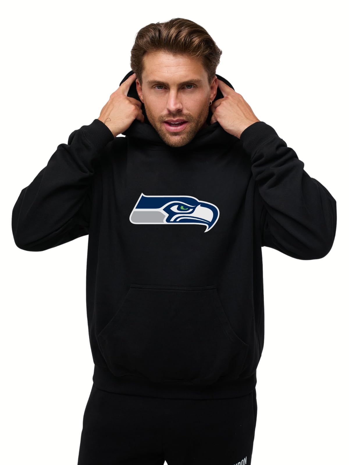 OOSC Mens Seattle Seahawks Hoodie Sweatshirt, Black, XXL EU