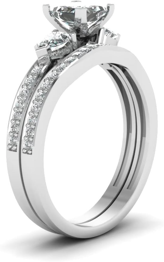2.75 CT Moissanite 3 Three Stone Engagement Rings and Wedding Bands Bridal Set for Women,10K 14K 18K Solid Gold Cushion/Heart/Oval/Pear/Princess/Round Cut Wedding Ring Sets Engagement Anniversary Bands Sets