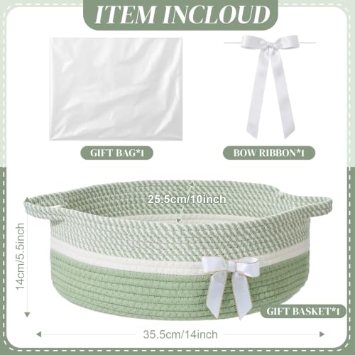 Image of Colingmill 1 Set Woven Basket for Gift Empty with Cellophane Wrap Set 14 x 10 x 5.5 Inch, Medium Decorative Gift Basket Empty to Fill, Cotton Rope Storage Box Decor (Sage Green White)