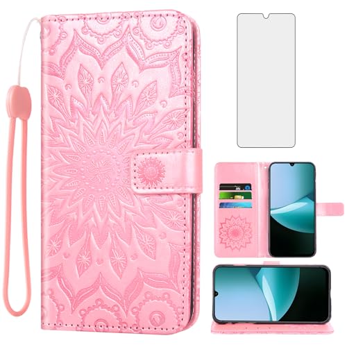 Housse cuir Xiaomi Redmi 15C rabat haut de gamme et finitions motif tournesol