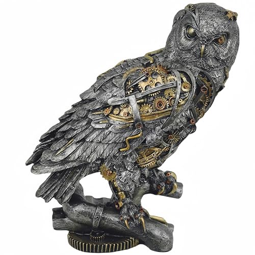 HEINBOW 12'' H Steampunk Owl Statue Metallic...