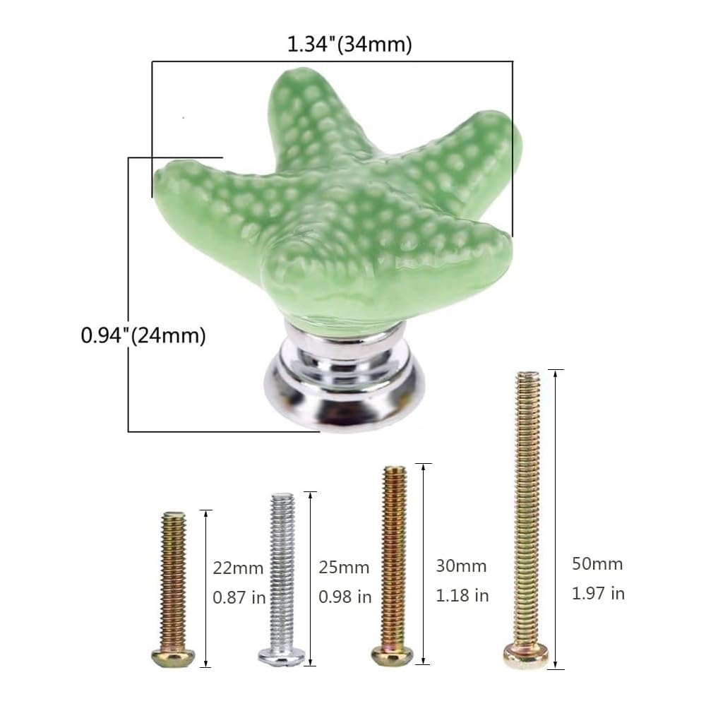 4 PCS Drawer Handles with 4 Sizes Screws, Coastal Ceramic Kitchen Handles, Starfish Drawer Knobs - Image 2