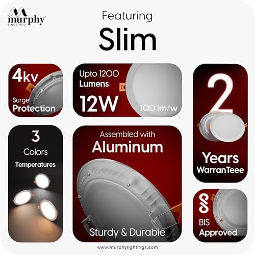Image of Murphy Aluminium 12-Watt Slim Round Led Panel Ceiling Light (Warm White, Pack Of 1)