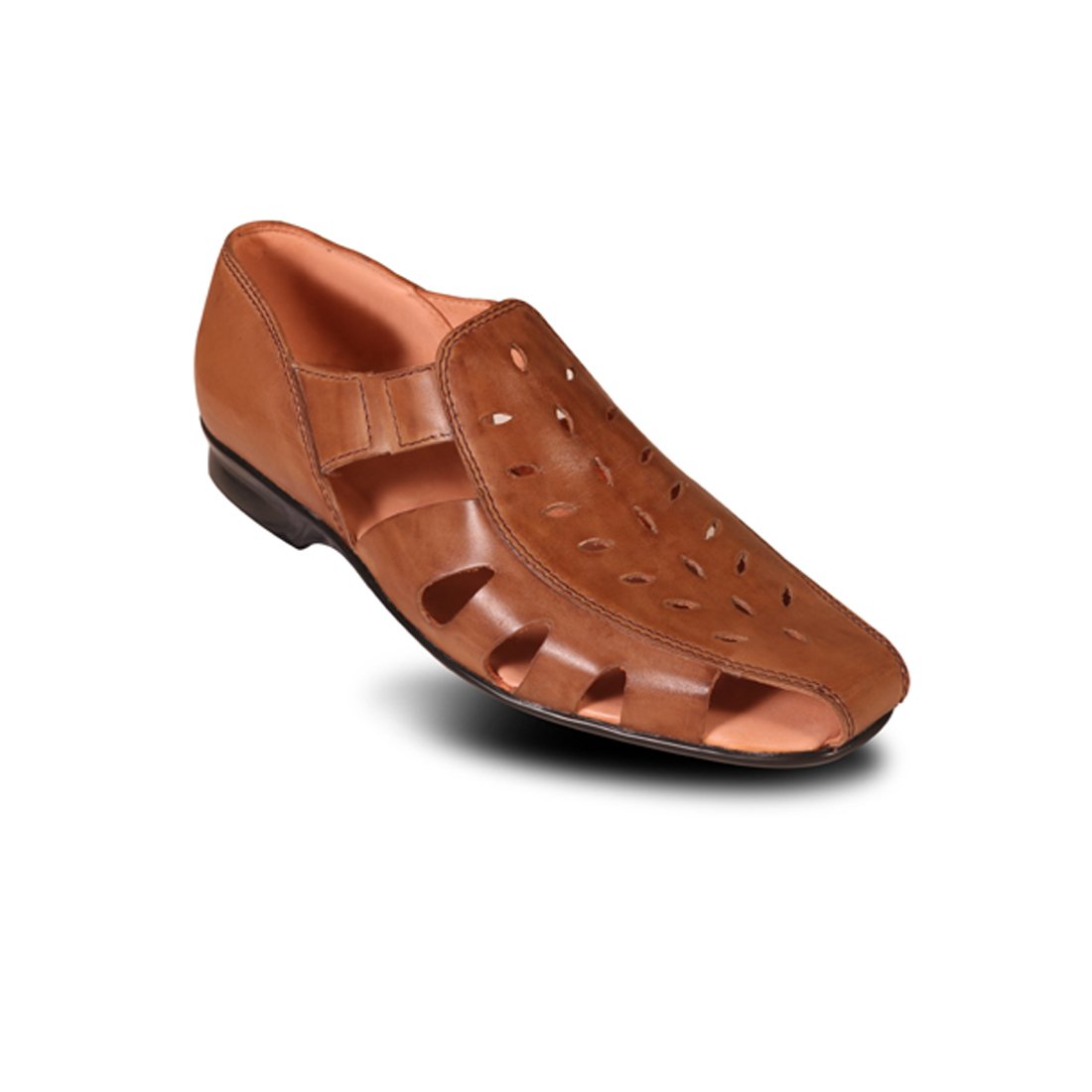 KWICKK Men's Genuine Leather Tan Floater Sandals for Men (10)