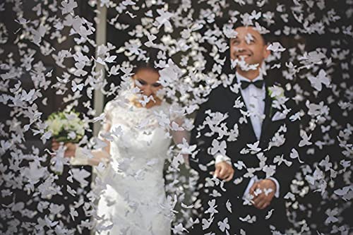 12 Konfetti-Kanonen 40cm zur Hochzeit, Party oder Geburtstag (Weiße Schmetterlinge)