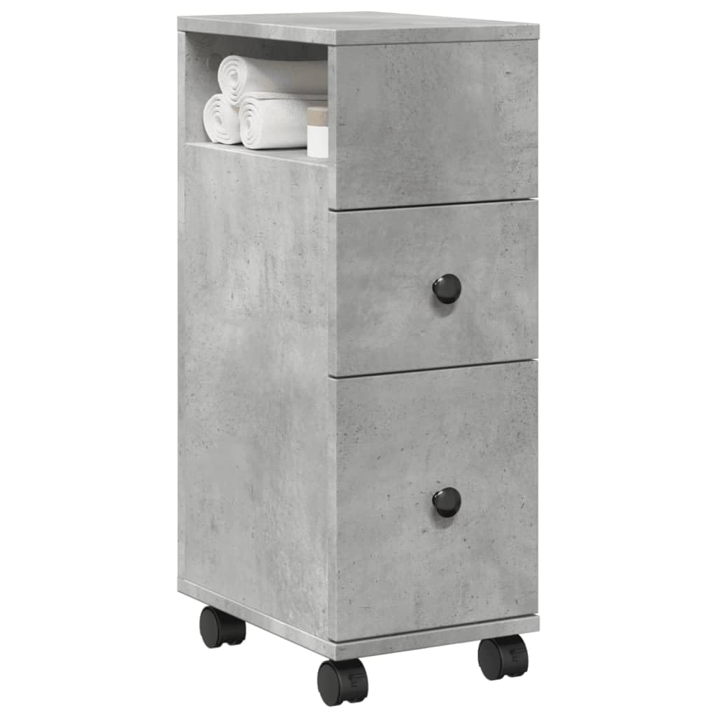 Meuble Étroit De Salle De Bain À roulettes Gris Béton