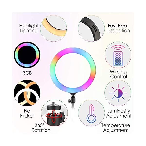 Queta Ringleuchte LED Ringlicht 10 Zoll mit stativ 4 Beleuchtungsmodi und 15 Helligkeitsstufen Selfie Multi-Kamera… – Bild 3