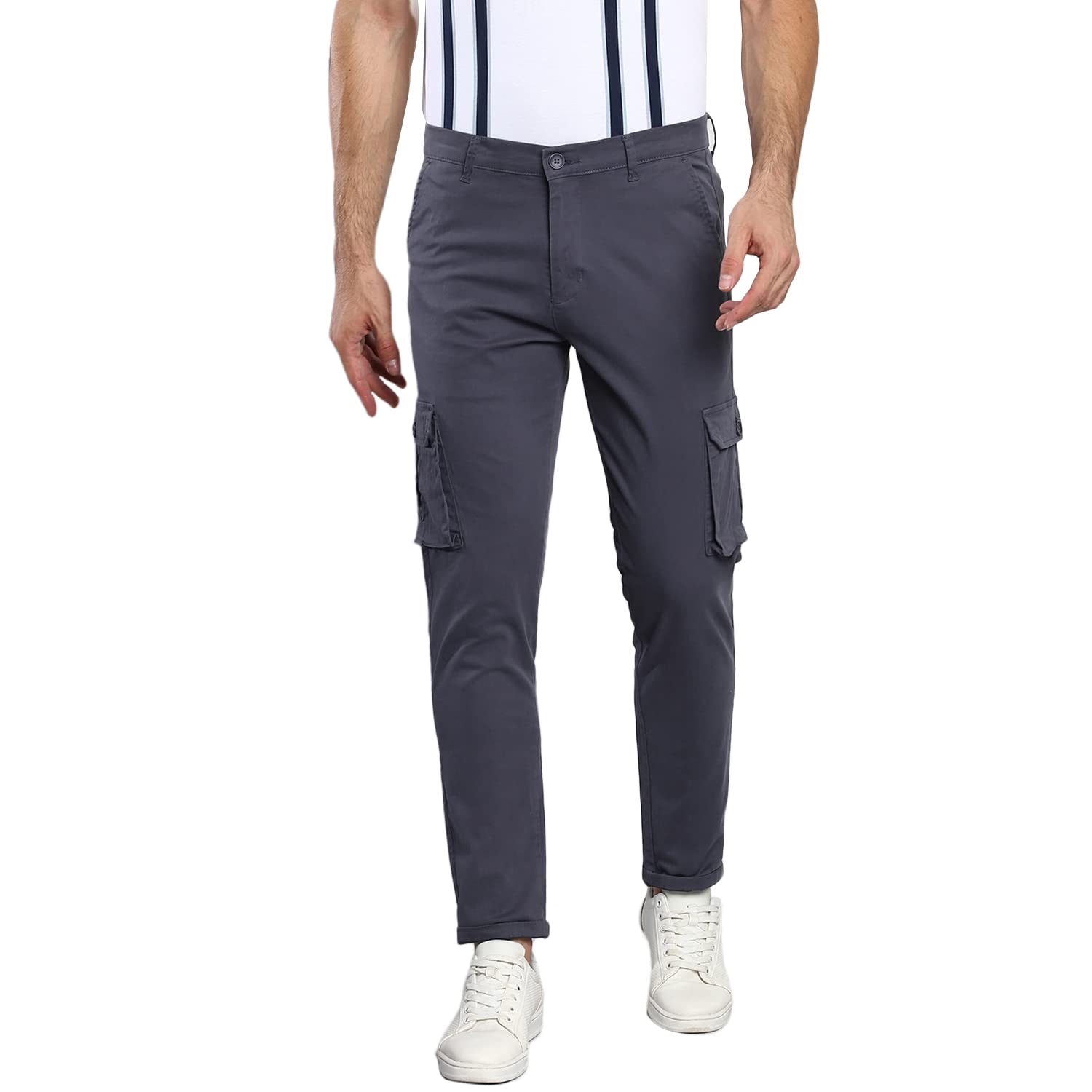 dennis lingo Solid Cotton Men's Casual Cargo Pant, Tapered Fit, Mid Rise, Ankle Length Multi-Pocket Stretchable Cargos for Men, Trousers-picture-24