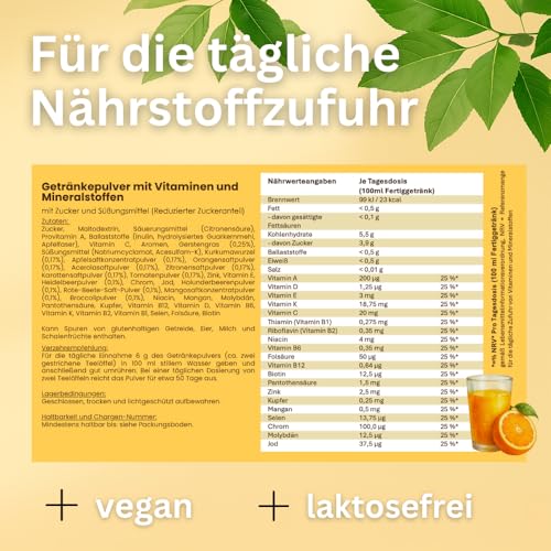 Vital Multivitamin Pulver - mit Zink, Kupfer und Selen - 50 Portionen Vitamine & Mineralstoffe - 300g mit Superfoods und Pflanzenstoffe