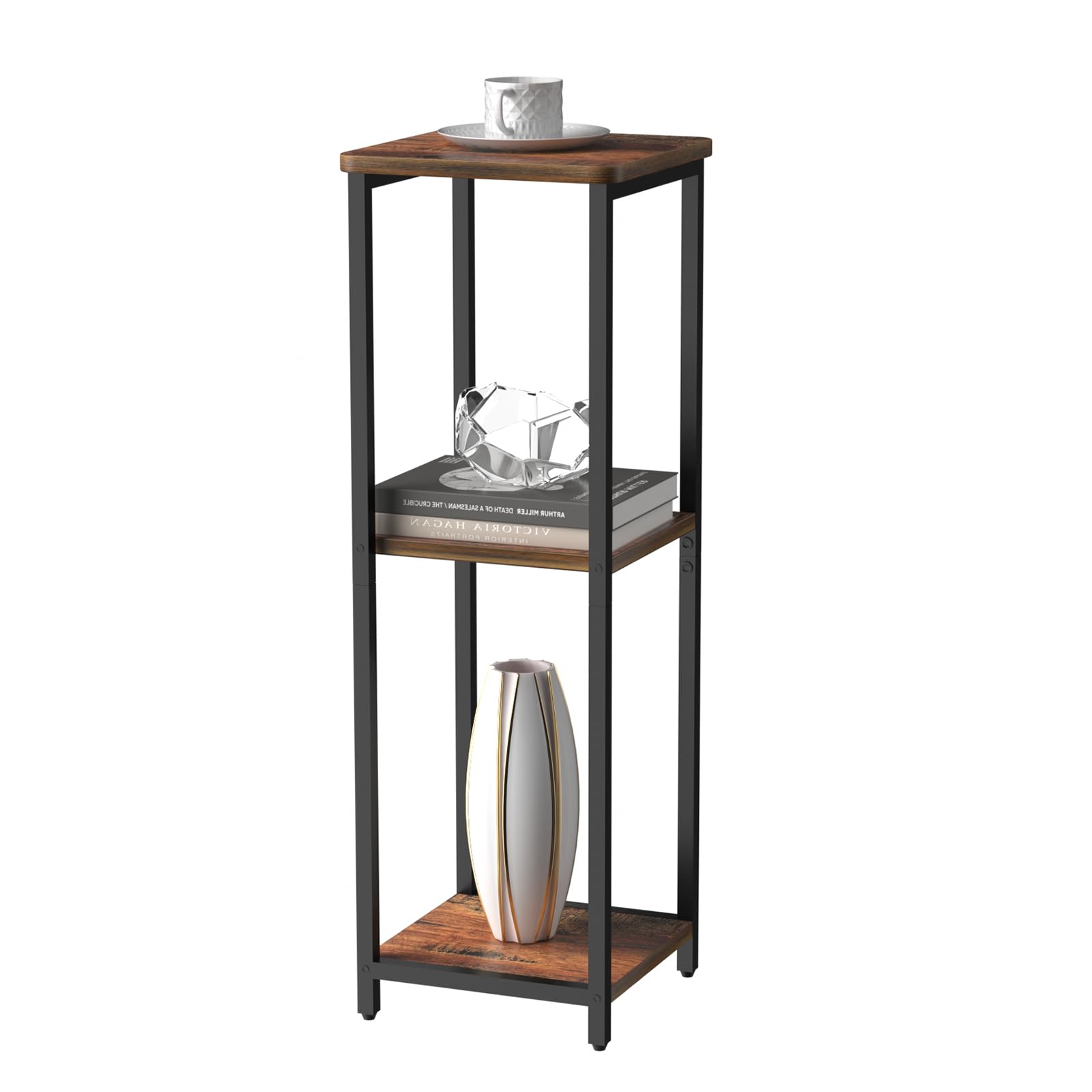 GHIMIGN 10 Wide Square Drink Table with Adjustable Feet - 3-Tier Small Side Table for Apartments Balcony Office