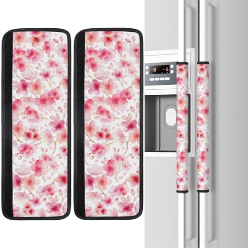 Image of Cherry Blossoming Refrigerator Door Handle Covers Set of 2, Spring Decoration Neoprene Fridge Door Handle Covers Washable Non-Slip Protector for Fridge Dishwasher Appliance, Keep Your Kitchen Clean