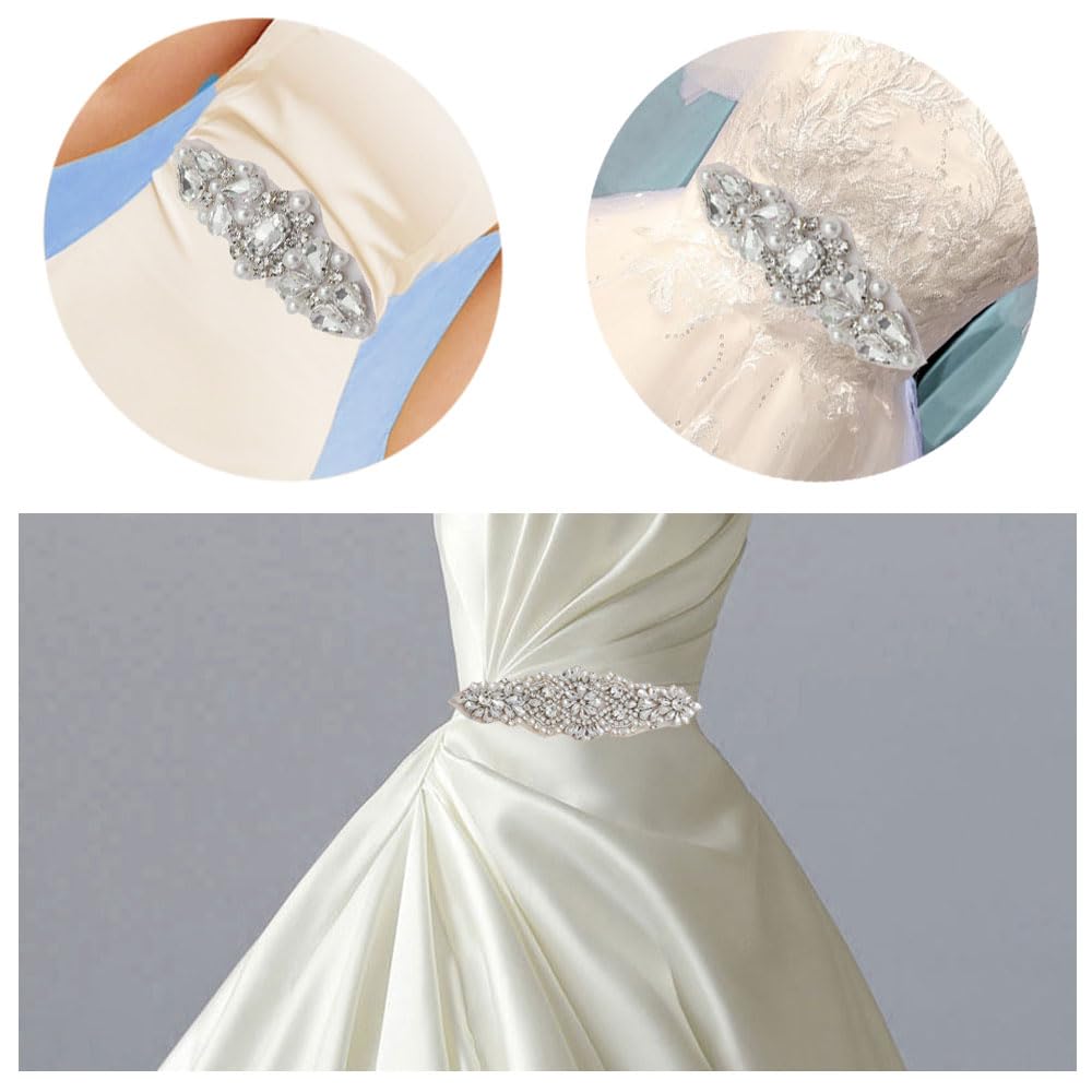 SAVITA 3 Pièces Appliques Strass Dorées - Patchs Bling 9,5 X 3 Cm Pour Robe De Mariée, Ceinture, Vêtements De Soirée Et DIY