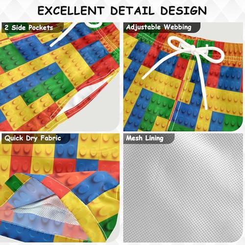 Boys Swim Trunks Toddler Boys Bathing Suit Lightweight Toddler Swimsuit Beach Swimming 6T A Colorful Block Pattern with Multi Colors and Shapes3