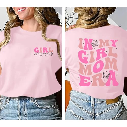 Image of Mama Shirts for Women in My Girl Mom Era Shirt Funny Letter Printed Graphic Tees Casual Tops