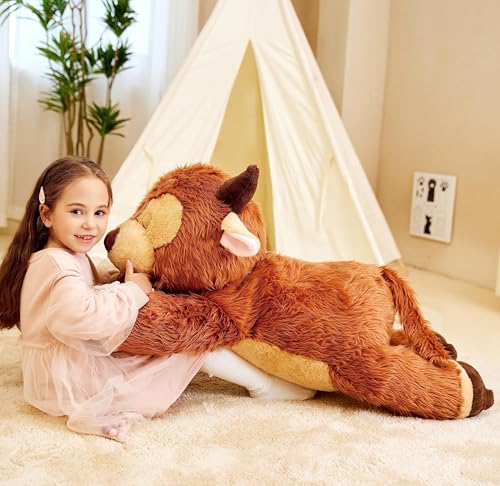 IKASA Groß Hochlandkuh Kuh Kuscheltier Riesen Stofftier,85cm Gross Plüschtier Riesige Plüsch Spielzeug Jumbo Plüschtiere,Geschenk für Kinder