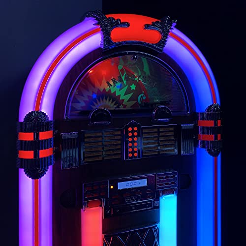 Arkrocket Saturn V Full Size Jukebox Vinyl Record Player Bluetooth USB SD CD Player Radio Retro Classic Jukebox (Saturn V + Stand - Oak)