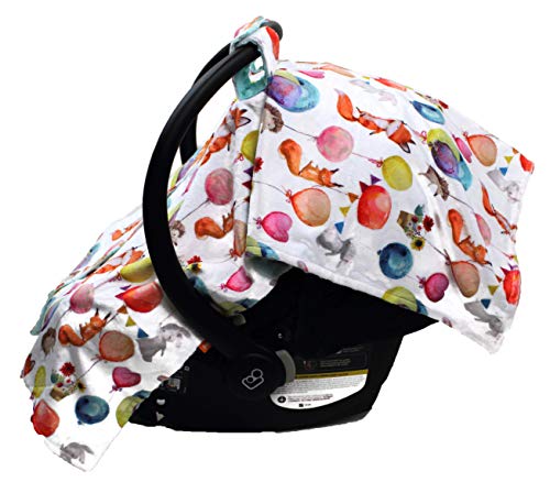 Image of Dear Baby Gear - Baby Car Seat Canopy - Infant Car Seats Covers - Carseat Canopies for Boys and Girls - Toddler Carseat Cover with Snap Opening (Forest Animals with Balloons /Opal Blue Dot 40 inchx30 inch)