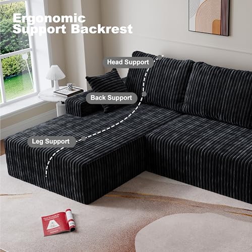 Image of Modular Sectional Sofa Couches L-Shape Couch 3 Seat Modular Sofa Memory Foam Sectional Couches for Living Room (Black, 108 inch+Left Chaise)