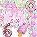 Wonmelody Donut 6th Birthday Party Decorations Sweet Sassy and Six Birthday Decor Sweet Sassy And 6 Birthday Backdrop Pastel Donut Balloon Garland Kit with Ice Cream Donut Balloon Decor for Girl