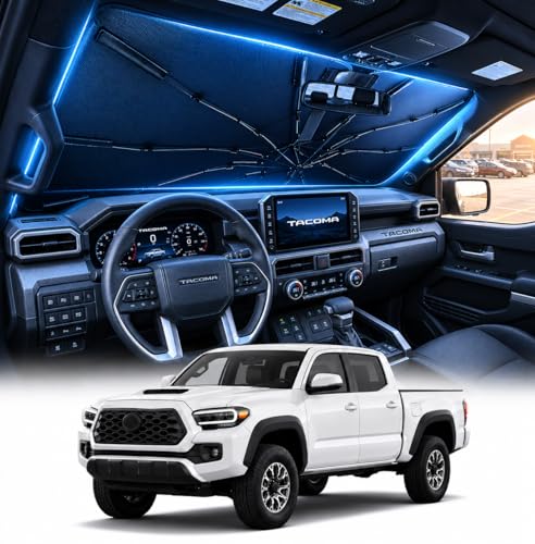 [2026 Upgraed] DooGooCoo Windshield Sun Shade Umbrella for Toyota Tacoma [100% Sunlight Blocked Ice Crystal Cool] Sunshade for Car Windshield for Tacoma Sun Shade 2016-2026 Custom Fit for Tacoma.