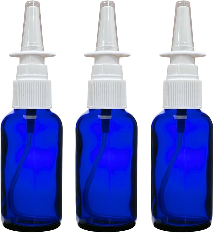 Frascos de vidro azul Cobalt Blue com borrifador nasal, recarregáveis, 30 mL, pacote com 3