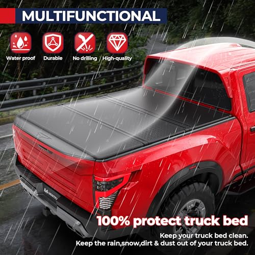 Image of MOSTPLUS 5FT Tri-Fold Hard Truck Bed Tonneau Cover On Top Compatible for 2005-2025 2026 Nissan Frontier 3 Fold Aluminum Bed Cover 60Inch