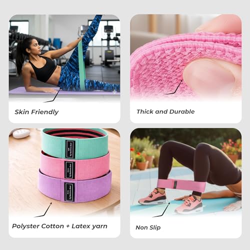 Image of Fabric Resistance Bands Set of 3 (Light to Heavy) Strength Levels for Unisex, Non-Slip Hip Bands for Glutes, Legs & Squats, Exercise Booty Bands for Workout, Stretching, Toning