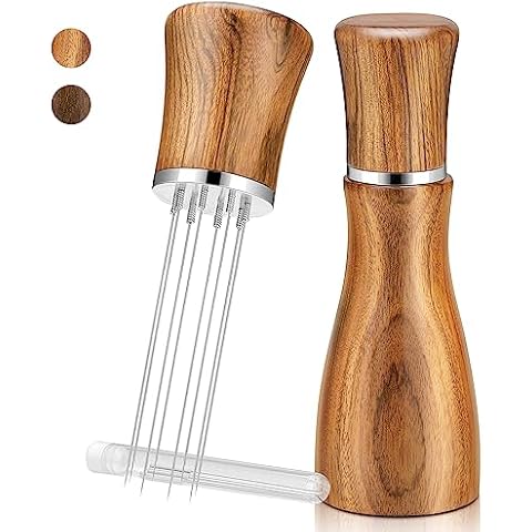 WDT Espresso Tools, Espresso Distribution Tools,Extra 8x0.4mm 304 Stainless Steel Needles Espresso Coffee Stirrer,Natural Wood Handle and Stand Cover