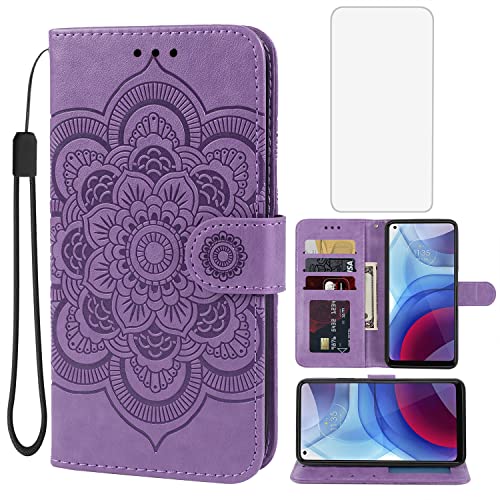 Bohefo Case for Moto G Power 2021 Case, Moto XT2117-4 Wallet Case with Tempered Glass Screen Protector, Leather Flip Credit Card Holder Stand Phone Cover Cases for Motorola Moto G Power 2021 Purple