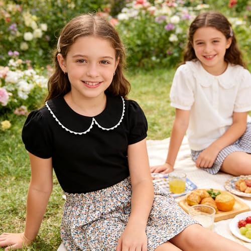 Image of LYSMuch Girl Short Sleeve Peter Pan Collar Shirt Kid School Polo Shirt