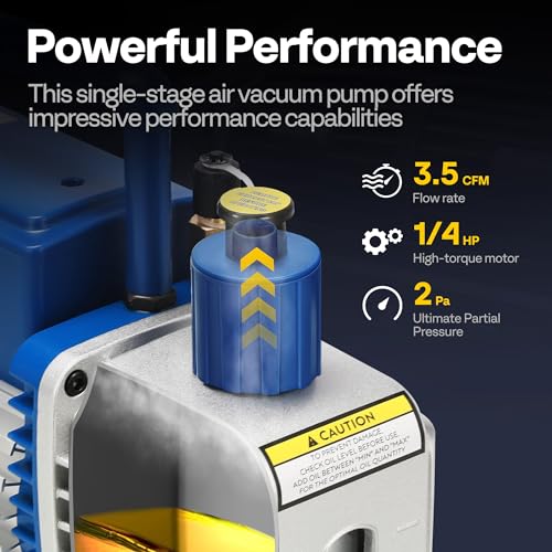 Image of VIVOHOME 1 /4 HP 3.5 CFM 1 Stage A2L HVAC Vacuum Pump, Sparkless Motor for R32 R1234yf R454B R134a R22 R410a Systems, Auto AC Vacuum Pump for Air Conditioner Refrigeration Maintenance with Oil Bottle