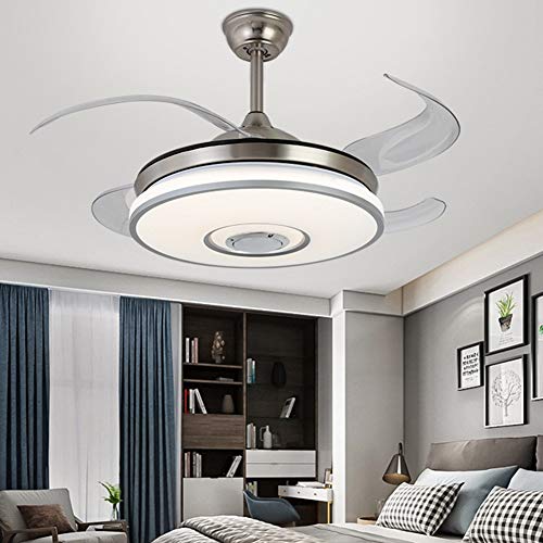 QING LED de la lámpara del Ventilador, Ventiladores de Techo 36W Reversibles 4 Cuchillas retráctil con Control Remoto silencioso 3 Luz de Color Incluidas Adecuado for Sala de Estar Dormitorio