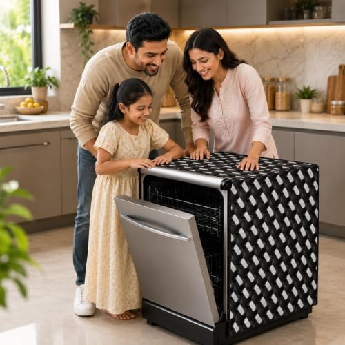 Image of Dishwasher Cover for 12 to 15 Place Setting | Water-Resistant Dustproof Zip Cover | Universal Fit Compatible with Bosch, LG, IFB, Hafele, Faber & More | 63 x 63 x 88 cm | Design 12