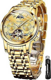 OLEVS Mens Watch Automatic Mechanical Winding Moon Phase Stainless Steel Two Tone Date Waterproof Luminous