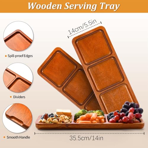 Charcuterie Boards | Acacia Wood Platter | Divided Food Tray | Wooden Food Platter, Sturdy Serving Utensils, Food Serving Tray, 3-Grid Charcuterie Platter, Wooden Divided Tray, Birthday Serving Board – Bild 2
