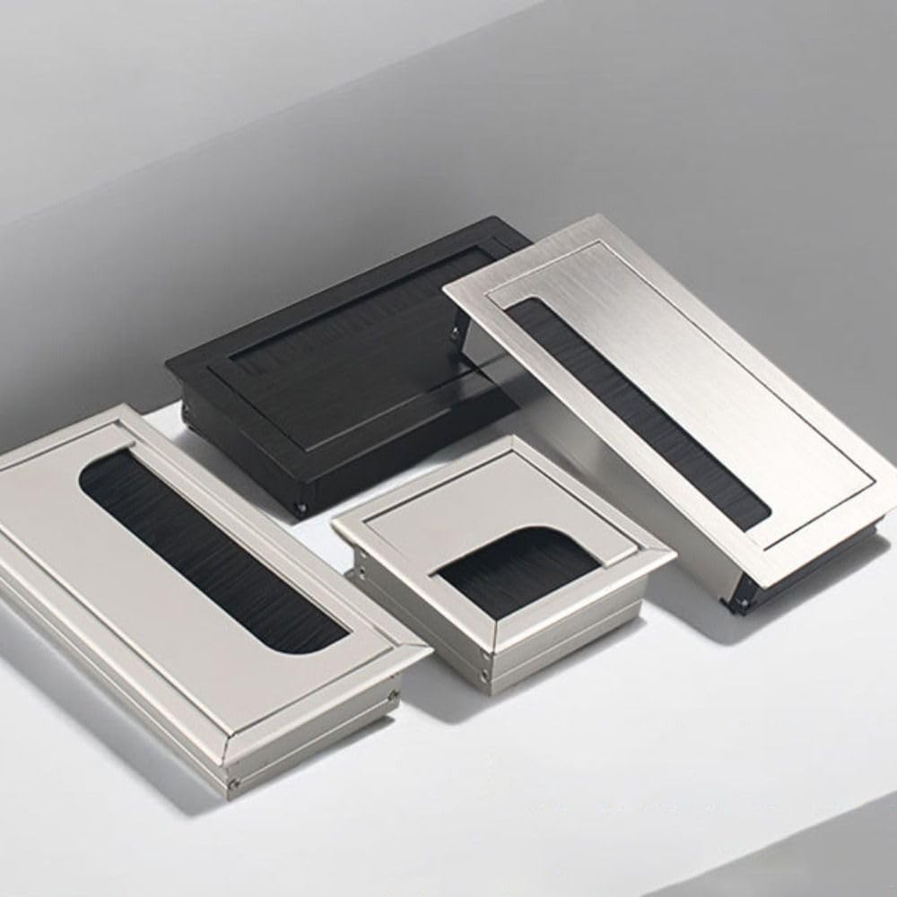 Kabeldurchführung Flip Cover Konferenztisch Threading Box mit Pinsel Square Büro Schreibtisch Verdrahtung Aluminiumlegierung Drahtloch(Silver-30cm-)