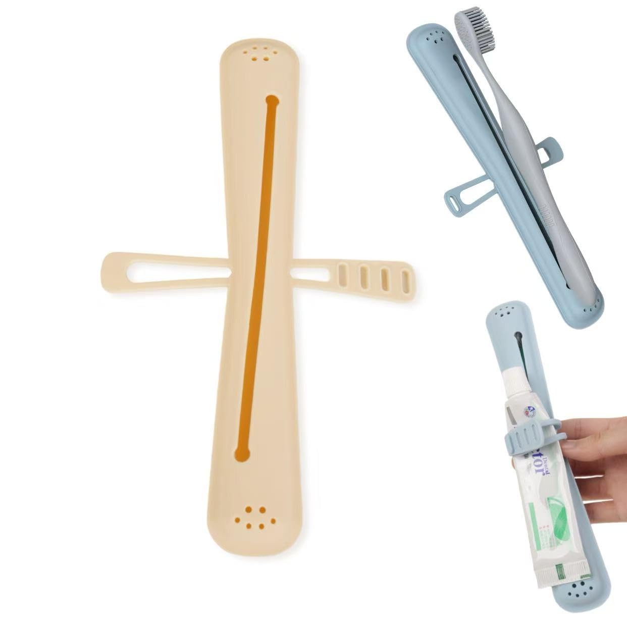 Manual Toothbrush Travel Case with Adjustable Toothpaste Strap Portable Ventilated Protective Storage Silicone Brush Container Makeupbrush holder case