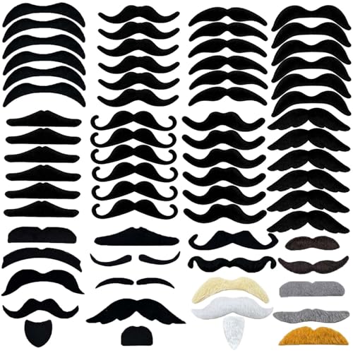 68 Pcs Realistic Fake Moustache Self Adhesive Moustaches 28 Styles Short Plush Stick on Moustache for Funny Novelty Party Mexican Performance Costume Decorations Masquerade Photo Props