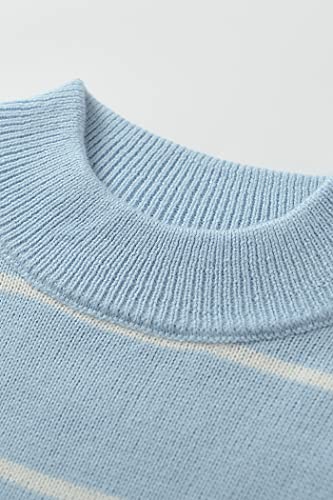 Image of Women's Sweaters Casual Long Sleeve Mock Neck Drop Shoulder Tunic Striped Pullover Knit Sweater Tops