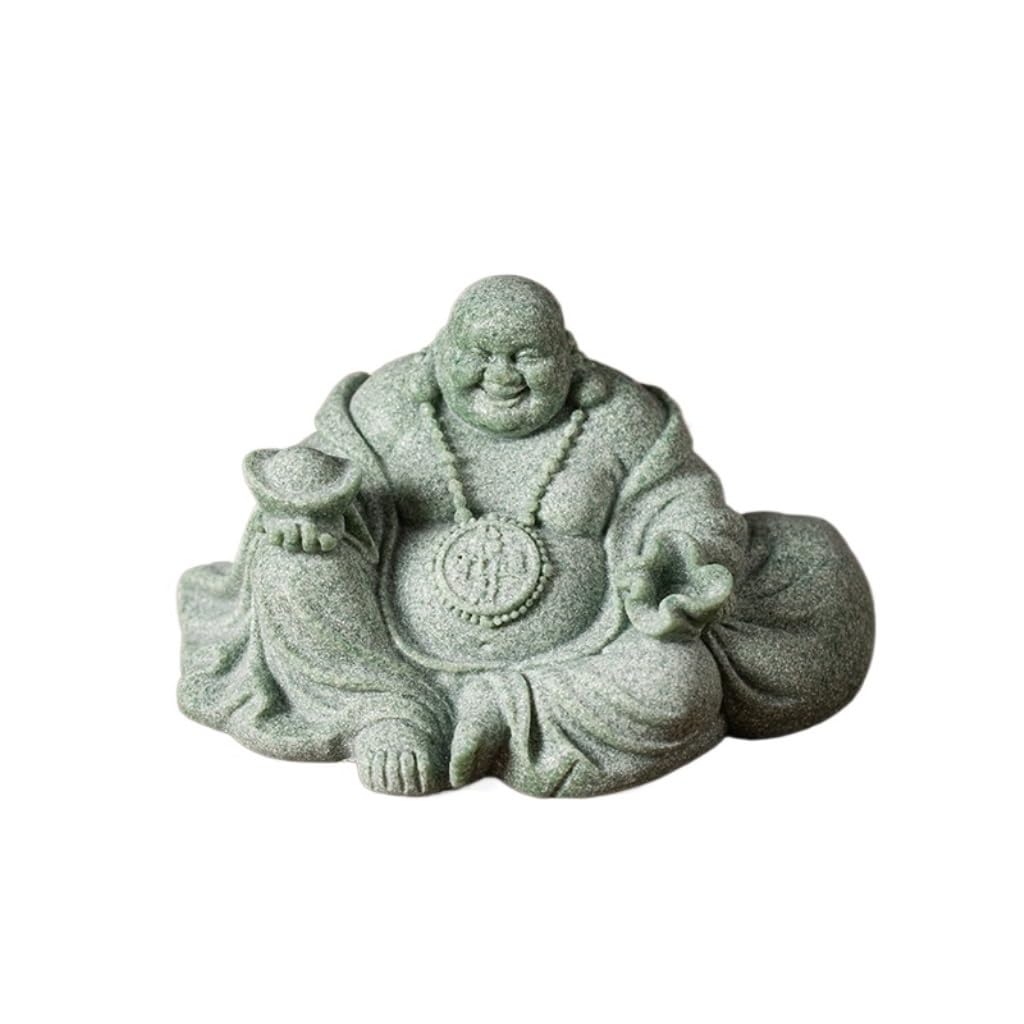 ENGENDER Kung Fu Tea Pet Green Sandstone Tea Room Table Pet Fortune Maitreya Buddha Ornaments Fish Tank Landscaping Decorations