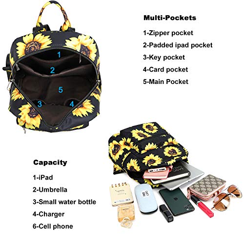 Ledaou Mini Backpack Girls Cute Small Backpack Purse For Women Teens Kids School Travel Shoulder Purse Bag (Black Sunflower, 1 Pcs) #TOP2