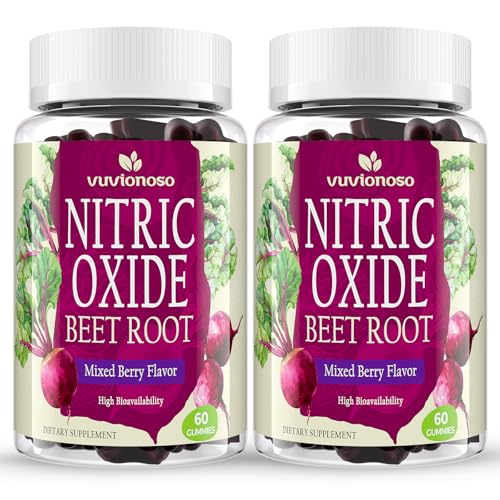 Image of Vuvionoso Beet Root Gummies 6000mg - Nitric Oxide Supplement with Grapeseed, Pomegranate, Vitamin C & B12 - Sugar-Free Mixed Berry Flavor - 60 Gummies (2 Bottles)