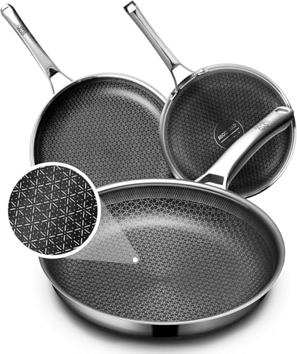 Image of OATOFP Non Stick Frying Pans Set, Hybrid Skillet Set Nonstick (8+10+12inch), Pans for cooking, PFOA Free Stainless Steel Kitchen set,
