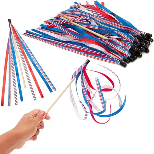 Cinta de bandera americana, banderas de mano patrióticas para vacaciones (paquete de 24)