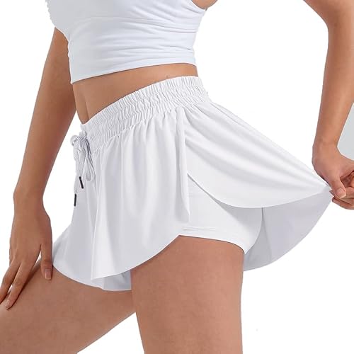 Fenyong 2 In 1 Athletic Shorts For Women Casual Workout Gym Yoga Running Bike Volleyball Spandex Summer Clothes White #TOP6