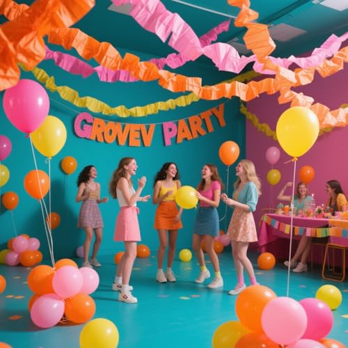 Image of We Moment Pink Orange and Yellow Crepe Paper Streamers Party Streamer 1.8 Inch Widening 6 Rolls,Party Decoration Streamer 82 feet per roll for Birthday Party Decoration