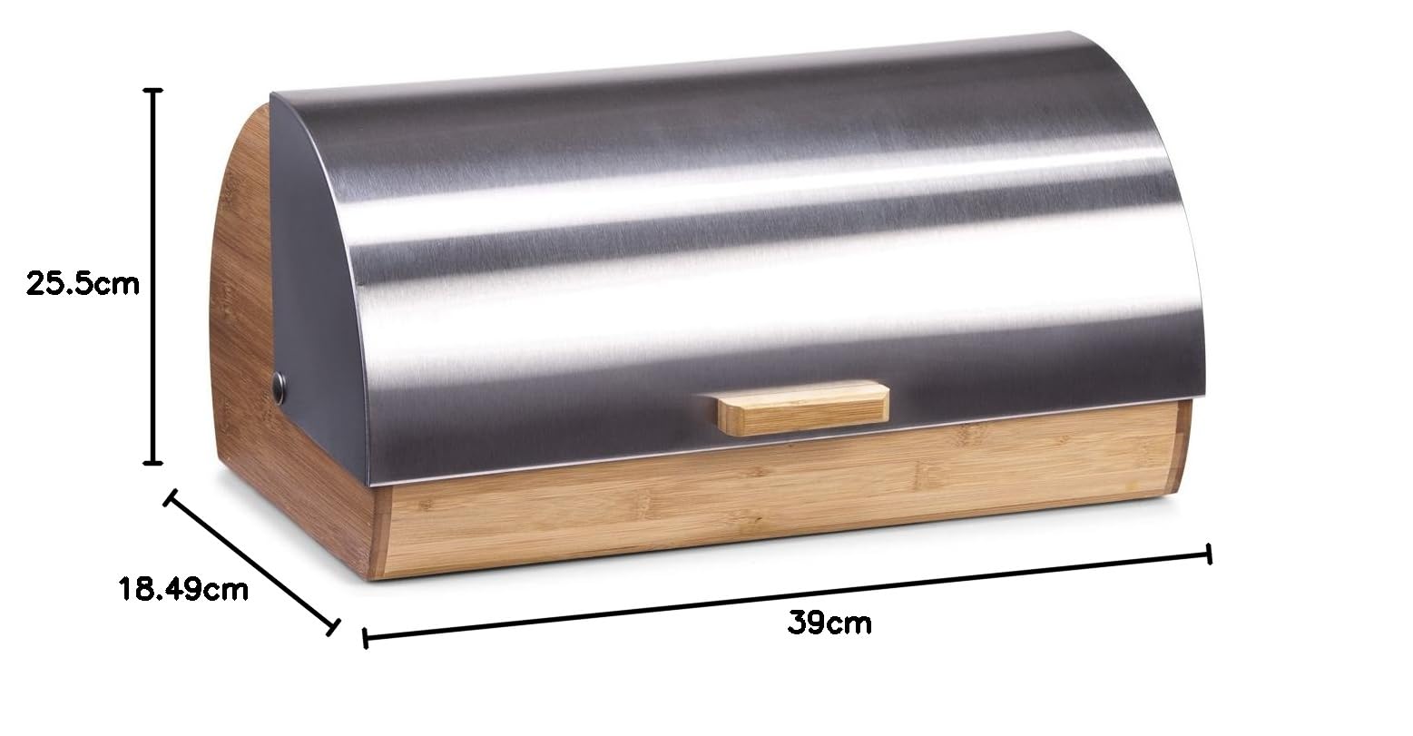 Zeller 25344 - Depósito de Pan de bambú y Acero Inoxidable, 39 x 25,5 x 18,5 cm