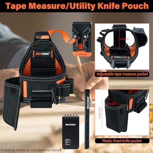 Image of MELOTOUGH 7-Pocket Technician Pouch-Small Pocket Tool Belt Pouch with Belt Clip,Clip on Larger Pockets & Loop, Clip on-Tool Holder Accessory