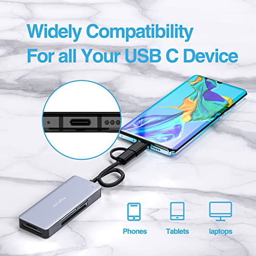 Image of USB C USB3.0 SD Card Reader, 5in1 Multi Card Reader for SD /TF /CF /Micro SD /MS /M2, Drive Free for iPhone 15 pro max /Windows /Mac /Linux /Android (USB3.0 and Type-C)
