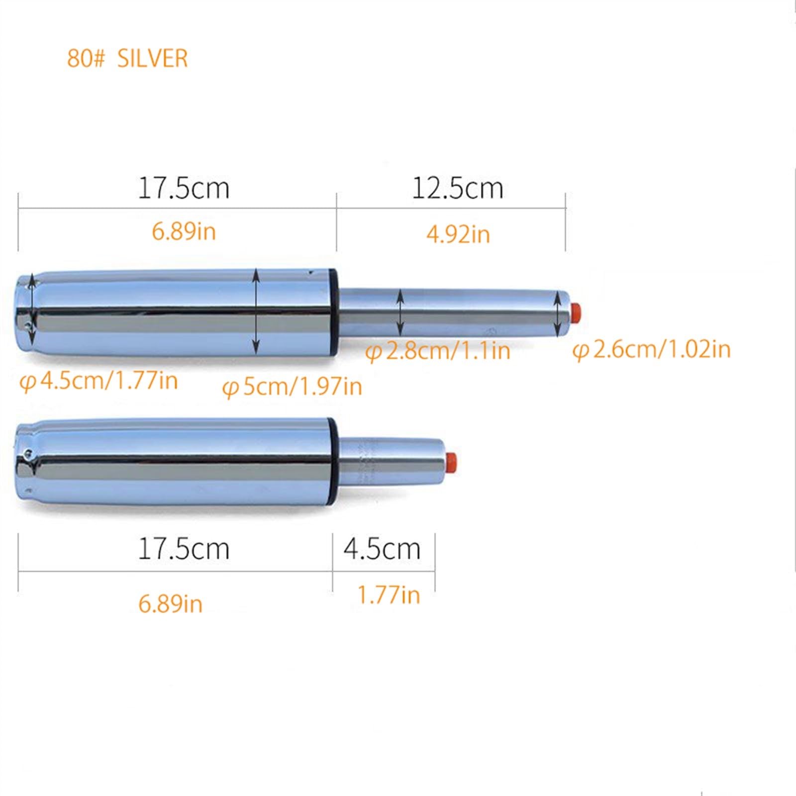 Cilindro de elevación de gas resistente para sillas de oficina, clase 4, pistón neumático de repuesto, silla de juegos, elevación hidráulica, 17,5 cm de altura, color plateado
